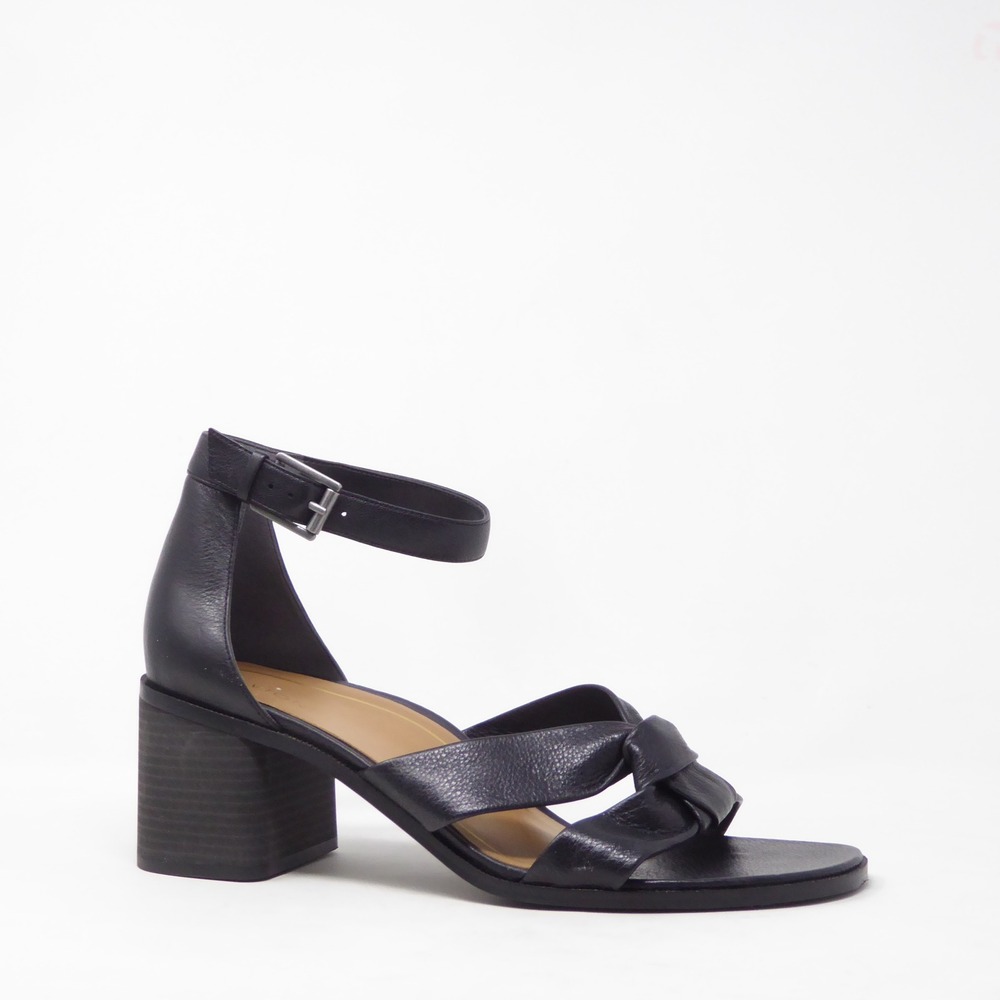 Vionic Womens Maia Sandals Knotted Black Leather Ankle Strap Block Heel 12W